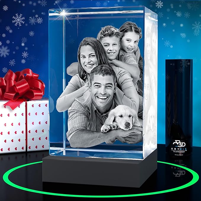 ArtPix 3D Premium Crystal Photo, Christmas Personalized Gifts for Women, Wife, Her, Him, Men, Husband, Grandma, Great Xmas Customized Gift With Your Own Photo, Custom Glass 3D Laser Etched Picture
