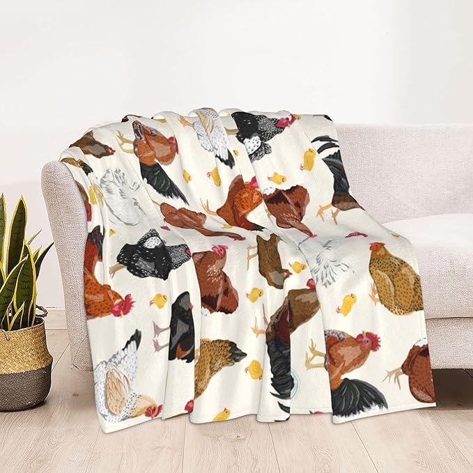 Chicken Throw Blanket Soft Plush Fleece Blankets Warm Cozy Lightweight Fuzzy Blanket for Bed Sofa Couch Home Decor 60"X50"