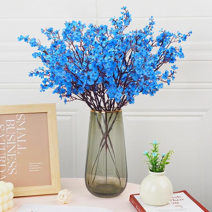 Yastouay Blue Fake Flowers, 15 Pcs Real Touch Silk Flowers Faux Artificial Flowers for Decorations, Babys Breath Artificial Flowers Bulk for Spring Decor Floral Arrangement