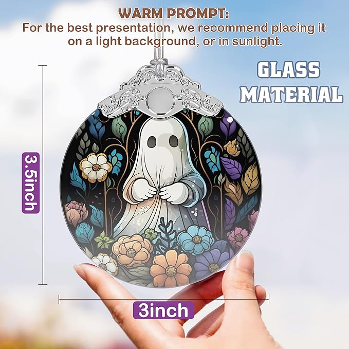 2025 Ornaments for Christmas Tree, Zmoicky Stained Glass Hanging Ornament, Christmas Ornaments Clearance, Gift Exchange Ornament, Bauble Present - Ghosts in Flowers