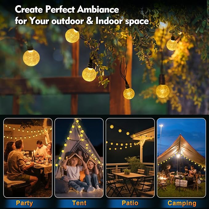SMY Lighting 16FT Rechargeable Battery Operated 30 LED Crystal Globe String Lights Outdoor/Indoor, Patio Hanging Lights with Remote Timer,Waterproof 8 Lighting Modes for Camping Garden Christmas Décor