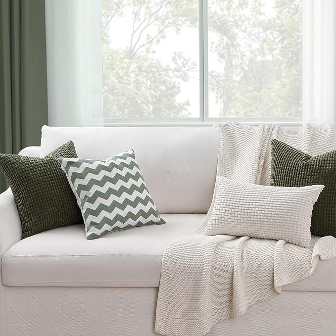 Topfinel OliveGreen Decorative Throw Pillow Covers 16x16 Inch Cute Boho Stripe Soft Corduroy Modern Farmhouse Spring Home Decor 4 Packs Pillow Covers for Sofa Living Room Couch Bed 40x40 cm