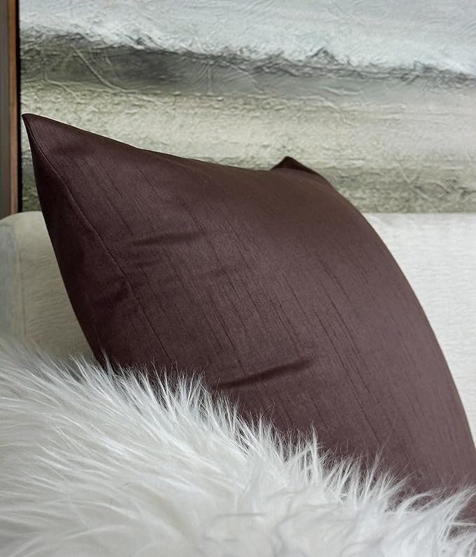 Aiking Home 24x24 Inches Faux Silk Square European Shams, Zipper Closure, Brown (Set of 2)