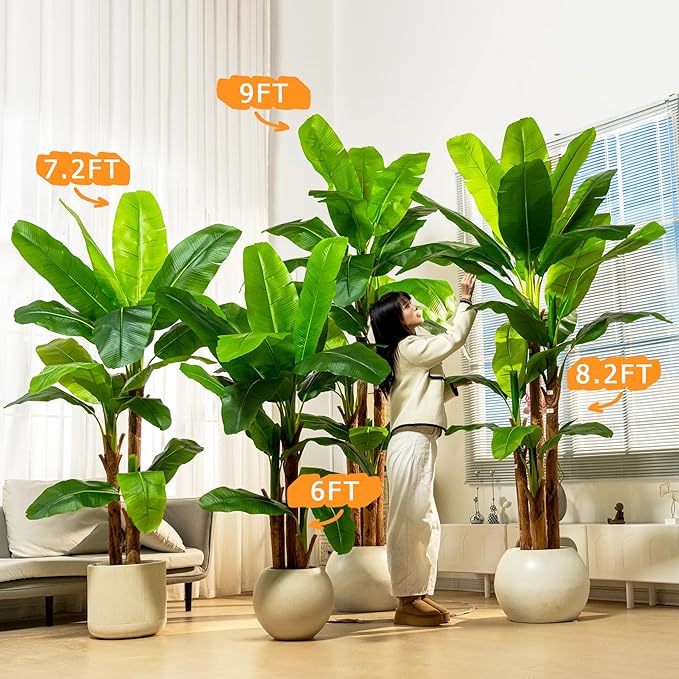 8.2FT Artificial Banana Tree Tall Fake Banana Leaf Plant Faux Banana Silk Tree Faux Banana Leaves for Home Swimming Pool Indoor Outdoor Patio Tropical Decor