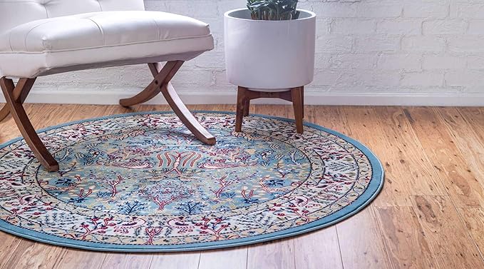 Unique Loom Narenj Collection Area Rug - Bristol (5' 1" Round, Blue/ Beige)