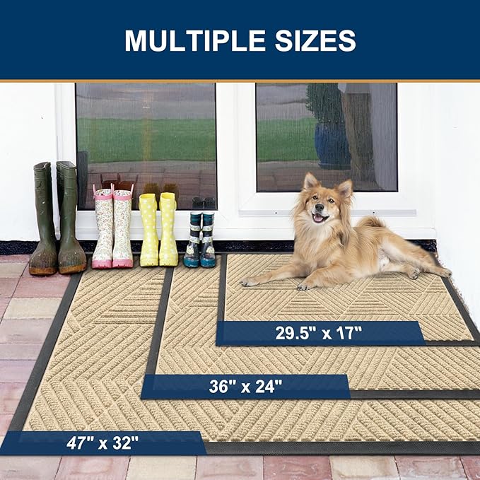 Smiry Front Door Mat Outside Entrance, Heavy Duty Sturdy Natural Rubber Doormat, Trap Dirt and Moisture, Easy Clean Low Profile Mats for Indoor Outdoor Entry, Irregular Triangle (47x32, Cream White)