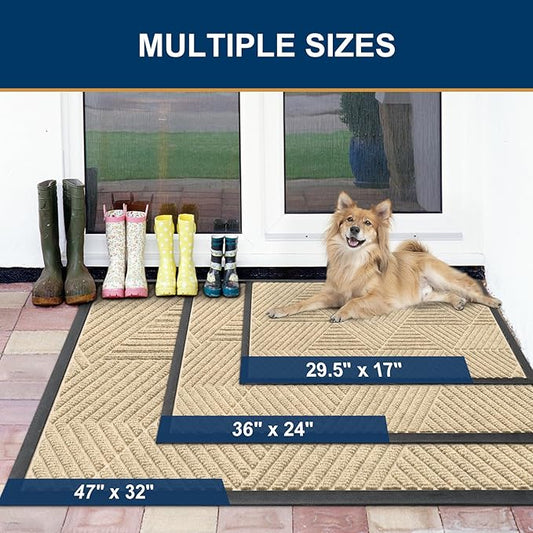 Smiry Front Door Mat Outside Entrance, Heavy Duty Sturdy Natural Rubber Doormat, Trap Dirt and Moisture, Easy Clean Low Profile Welcome Floor Mats for Indoor Outdoor Entry, 35X23 Inch, Cream White