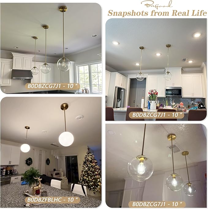 10 Inch Globe Pendant Light Gold Mid Century Pendant Light Contemporary Globe Pendant Lights Adjustable Hanging Light Fixture Milk Glass with Brass Finish for Dining Room Kitchen Island