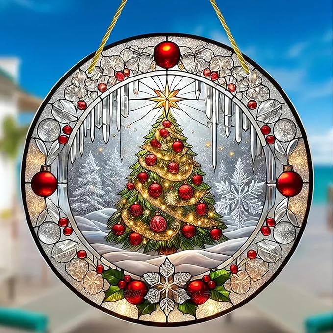 Christmas Santa Gingerbread Man Acrylic Disc Ornament for Tree, Wall, Window, Holiday Home Party Decoration (I)