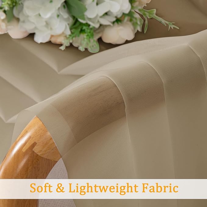 Gwine Taupe Sheer Curtains for Living Room 45 inches Long, Short Voile Light Filtering Window Treatments Sheer Curtains for Bedroom, Half Window Drapes with Rod Pocket, Each 42" Wx45 L