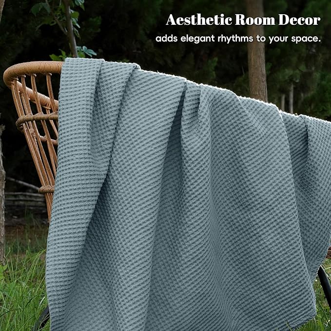 PHF 100% Cotton Waffle Weave Blanket King Size for Bed,Snag Proof Lightweight Breathable Moisture-Wicking Throw for Couch,Great for Layering in Cold Weather,Machine Washable,Home Decor Gift-Ocean
