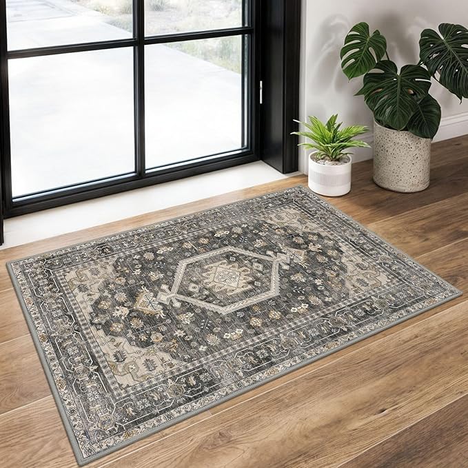 KUTA Vintage Entryway Rugs Indoor Hazel Washable Rug 2x3 Non-Slip Soft Printed Floral Medallion Doormat Small Accent Farmhouse Kitchen Throw Carpet for Entrance and Bedroom