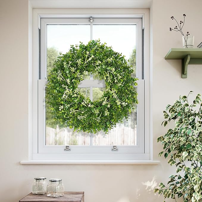 24-26 Inch Large Greenery Eucalyptus Boxwood Wreaths Artificial Easter Summer Spring Wreaths for Front Door Outdoor All Season Spring Decorations for Home Porch Room Window Wall Farmhouse (Berries)