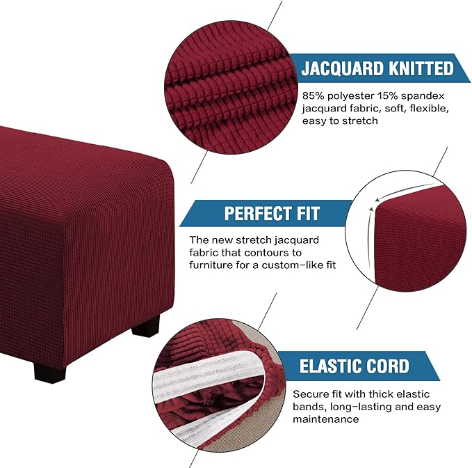 H.VERSAILTEX Ottoman and Sofa Seat Cushion Combined Cover Slipcover Rectangle Sofa Slipcover Fit Length 56'-75' Suitable for L Shaped Seat Cushion Cover or Chaise Part Cover Stretch Thick - Burgundy