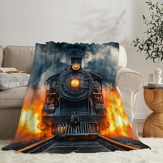 Tijuboni Steam Train Throw Blanket Locomotive Gifts for Boys Girls Men Women Kids Adults Soft Flannel Fleece Blanket for Couch Sofa Bed Home Decor 60"x80"