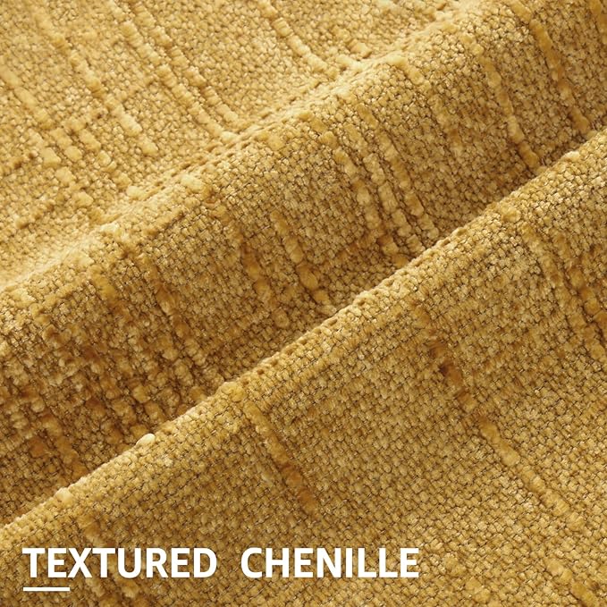 decorUhome Mustard Yellow Chenille Throw Pillow Covers 16x16 Set of 2 Thick Textured Slubby Couch Pillow Covers Farmhouse Accent Modern Neutral Decorative Pillow Cases for Bed Sofa Living Room