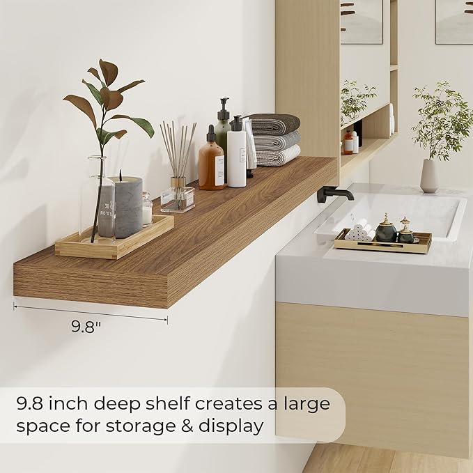 Dreamland 55 Inches Floating Shelves for Wall, 9.8" Deep Long Floating Shelves Set of 1, Large Display & Storage Shelf, Wall Shelf for Bathroom Bedroom Living Room Kitchen Office, Walnut
