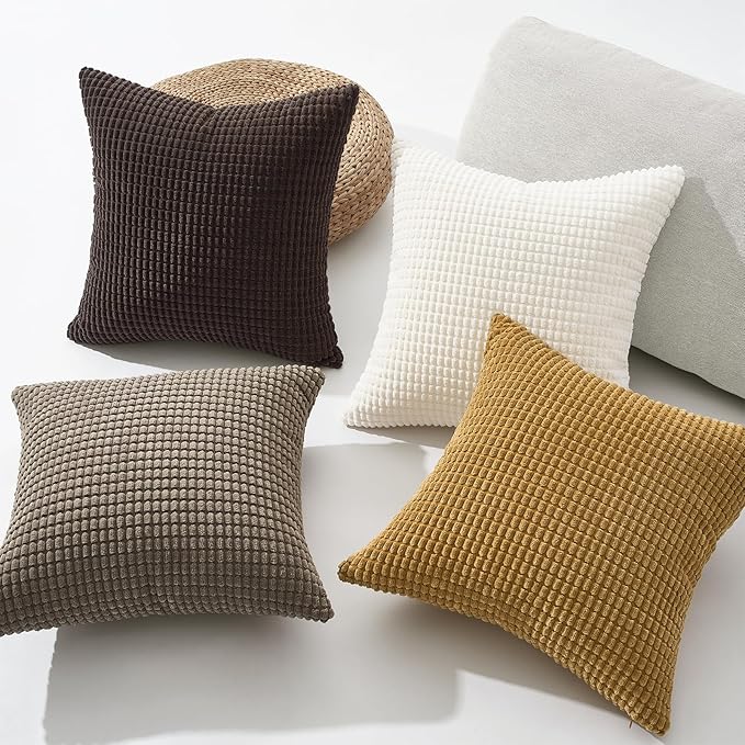 Topfinel 4 Packs Brown Decorative Throw Pillow Covers 18x18 Inch for Living Room Couch Bed, Modern Rustic Modern Home Decor, Soft Corduroy Small Bulge Accent Square Cushion Case 45x45 cm(Rust,Orange)