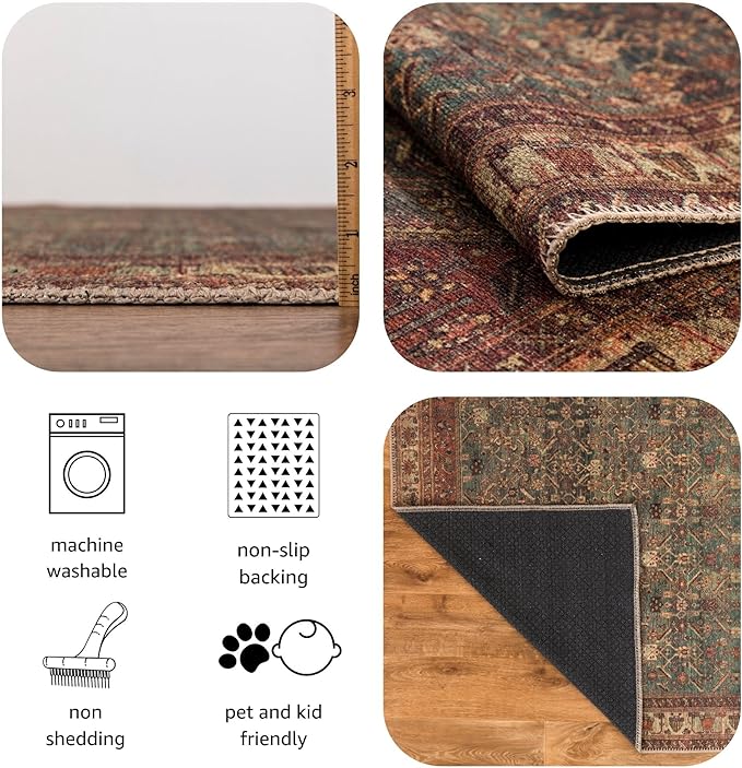 Keen Home Design 2x12 Rug - Machine Washable Runner with Non-Slip Backing, Ideal for Hallway, Entryway, Kitchen, Laundry Room - Vintage, Easy Clean, Durable, Low Pile Rug - (2'6" x 12')
