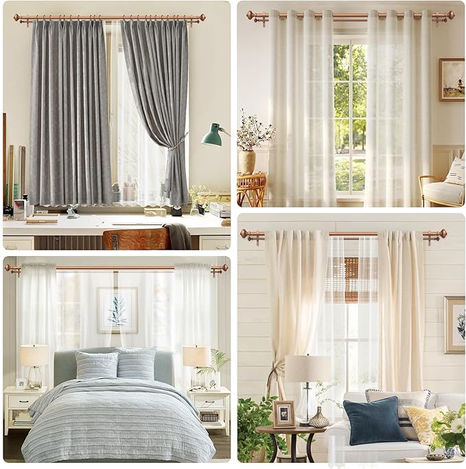 Wood Double Curtain Rods for Windows 72 to 144 inch, Boho Vintage Decorative 1 Inch Adjustable Long Dual Curtain Rod, Heavy Duty Farmhouse Double Drapery Pole with Imitation Wood Grain Finial