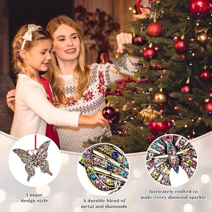 WhatSign Butterfly Gift for Women - Colorful Christmas Ornaments Metal Beauty Girly Monarch Ornament for Christmas Tree Decorations Unique Keepsake Gifts for Girls Kids Sister