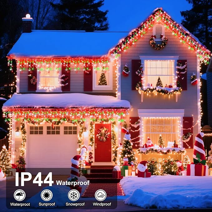 XURISEN 132ft Christmas Lights Decorations Outdoor, 1280 LED 8 Modes Fairy Lights with 240 Drops,Plug in Waterproof Timer Memory Function for Christmas Holiday Wedding Party Decorations