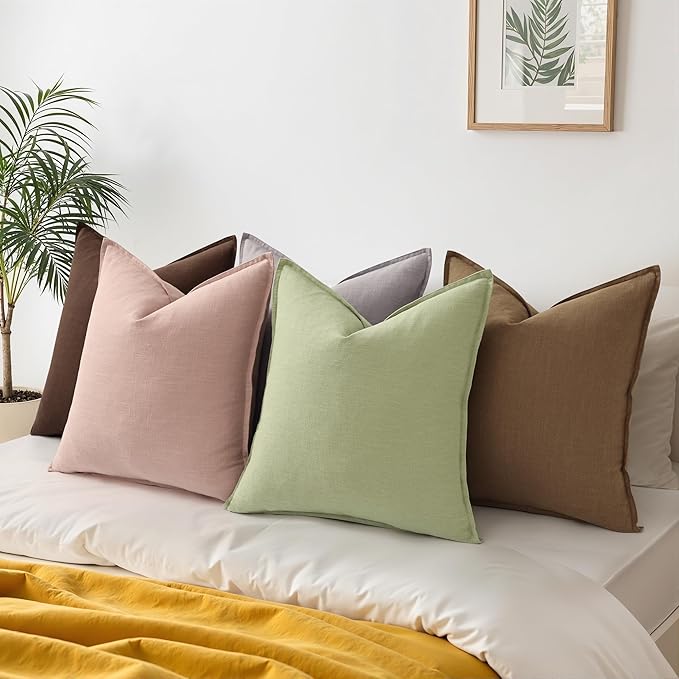 decorUhome Christmas Decorative Linen Throw Pillow Covers 20x20 Inch Set of 2 Sage Green Soft Pillow Covers with Flange Edges Soft Farmhouse Boho Accent Pillow Cases for Couch Sofa Bed Living Room