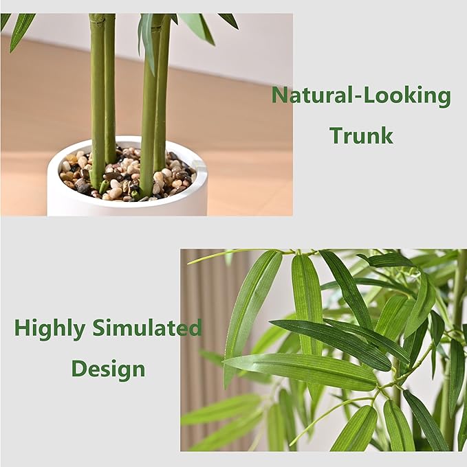 Artificial Bamboo Tree 6FT Tall Fake Plants Faux Silk Plant, Faux Bamboo Plant for Home Office Indoor Outdoor Decor Artificial Trees with Tall Planter