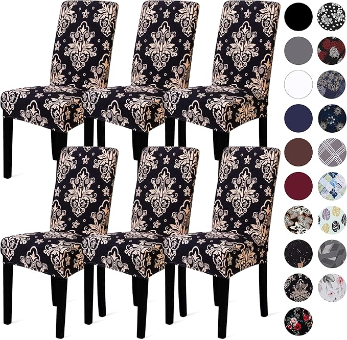 Sufdari Dining Chair Covers,Kitchen Chair Cover,Parsons Chair Slipcover,Spandex Chair Protectors for Dining Room Stretch Chairs Cover Set of 6 -Black Khaki