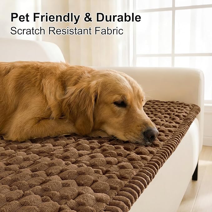 Smiry Pet Couch Cover for 3 Cushion Sofa, Non-Slip Fuzzy Couch Cover for Dogs Washable, Thick Soft Sofa Slipcovers Cushion Protector Pet Friendly (Chocolate, 27.6" x 27.6")
