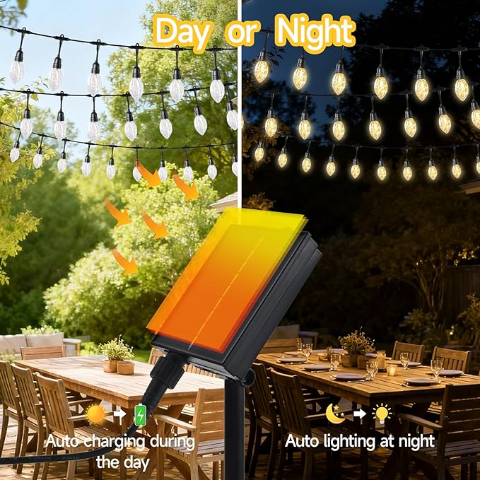 15FT Solar String Lights Waterproof for Outdoor, Patio Lights Solar Powered with USB Port, LED Shatterproof Bulbs,8 Lighting Modes,Solar Light for Camping Backyard Garden(Star Fruit-Warm White)