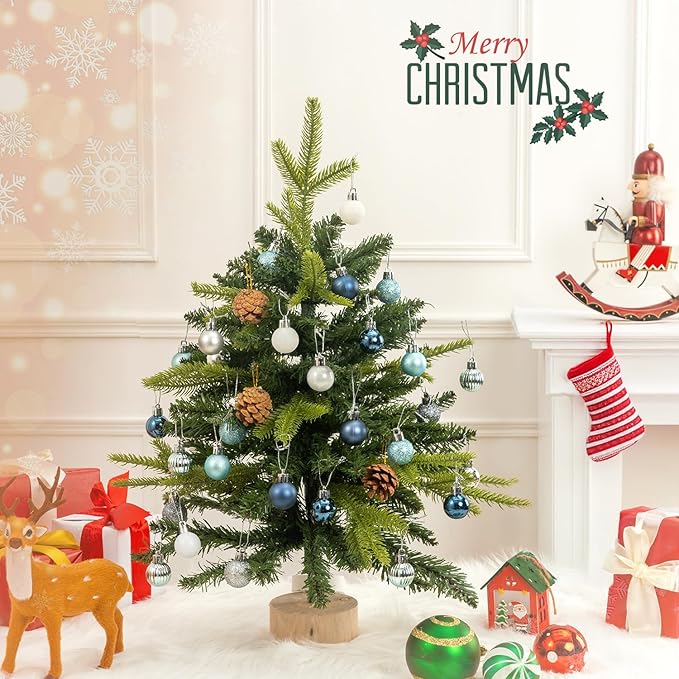 100 Pcs Mini Christmas Ball Ornaments Set, 1.18'' Silver and Blue Small Shatterproof Xmas Tree Ornament Hanging Ball Bulk Decorations for Holiday Party, Wreath, Garland, Winter Decor