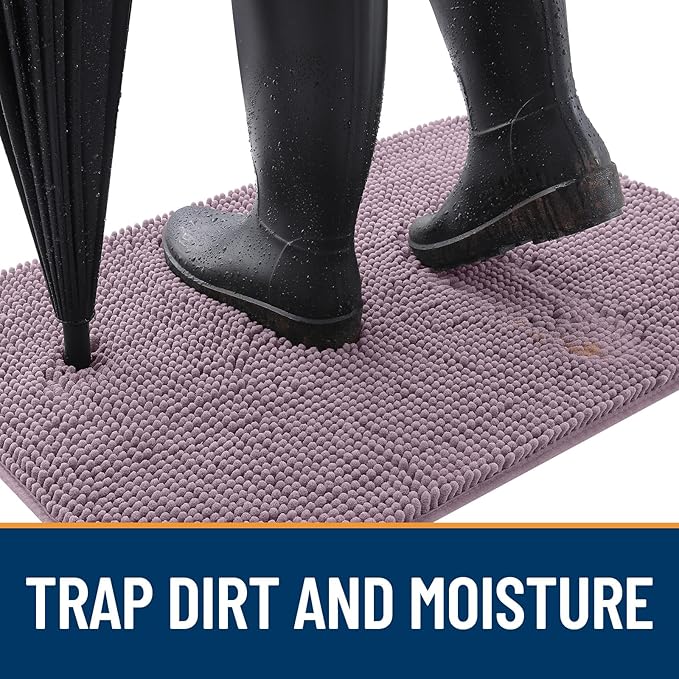 OLANLY Dog Door Mat for Muddy Paws 32x20, Absorbs Moisture and Dirt, Absorbent Non-Slip Washable Doormat, Quick Dry Chenille Mud Mat for Dogs, Entry Indoor Entryway Carpet for Inside Floor, Deep Plum