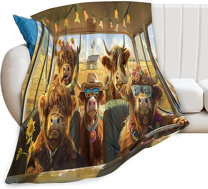 Funny Highland Cow Throw Blanket Hawaii Highland Cow Decor Blanket Super Cozy Plush Lightweight Soft Plush Flannel Fleece Cow Blanket Gifts for Girls Boys Kids Women Men for Sofa Bed Couch 50"X40"