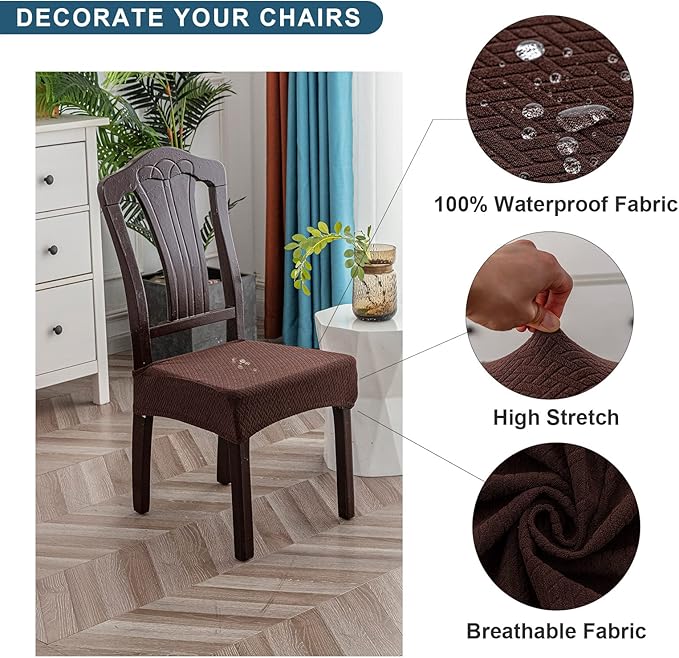 Genina Waterproof Seat Covers for Dining Room Chair Covers Waterproof Dining Chair Covers (2 PCS-Rear-gapped, Chocolate)