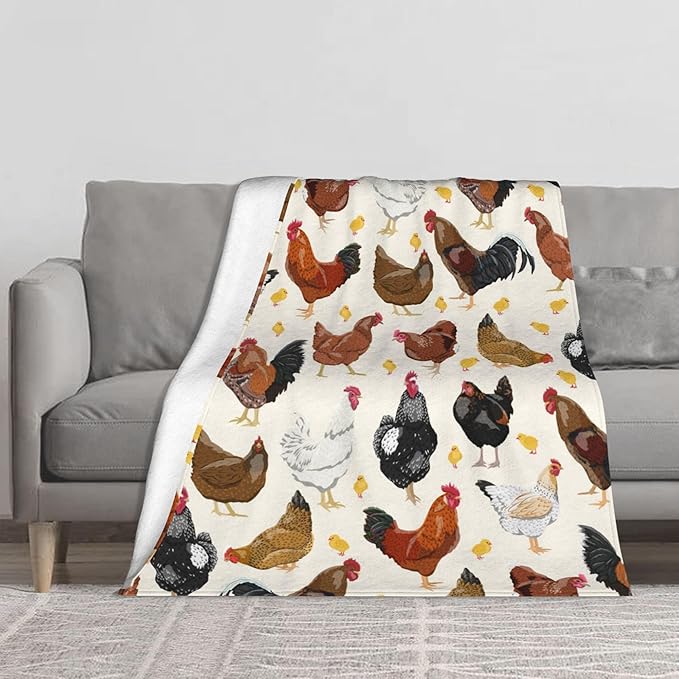 Chicken Throw Blanket Soft Plush Fleece Blankets Warm Cozy Lightweight Fuzzy Blanket for Bed Sofa Couch Home Decor 60"X50"