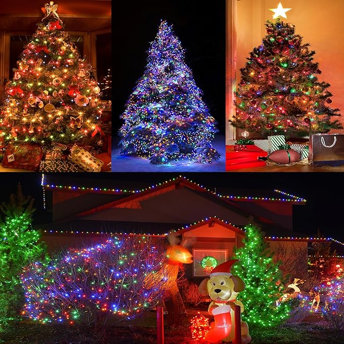 66ft 200 LED Christmas Lights - Outdoor & Indoor, Plug-in with Timer & Memory, 8 Modes Twinkle Xmas String Lights for Tree, Wreath & Party Decor, Multicolor
