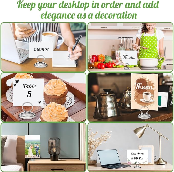 24 Pcs Table Number Holders-Metal Place Card Holders Table Number Stands Tabletop Sign Stands for Photos, Menu, Memo, Notes, Wedding, Restaurant, Banquet, Birthday(Matte Nickel)
