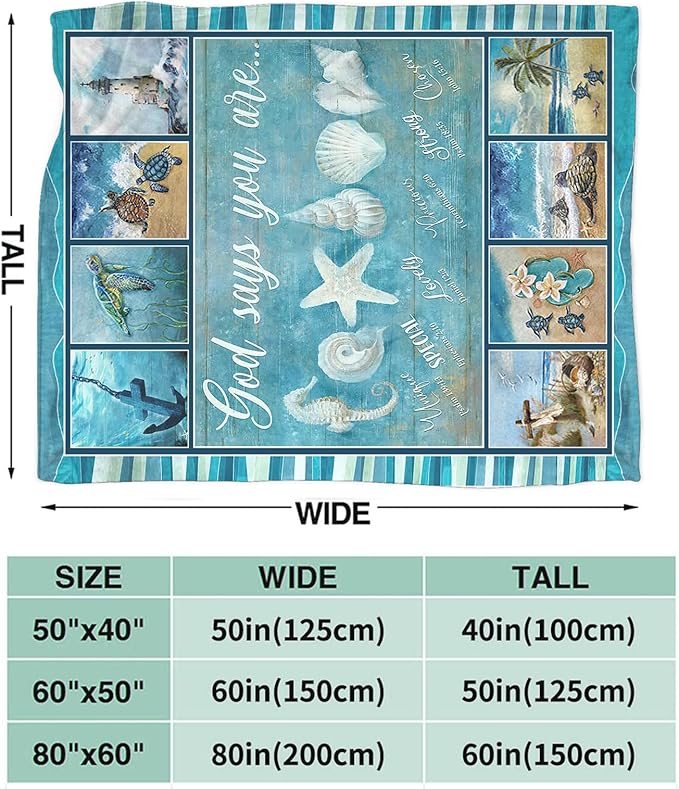 Tijuboni Ocean Nautical Throw Blanket Beach Seashells Gifts for Girls Boys Women Men Kids Adults Soft Flannel Fleece Blanket for Couch Sofa Bed Home Decor 60"x80"