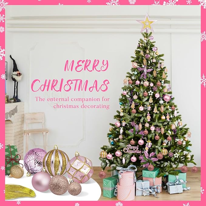 LARAINE Christmas Balls Ornaments 88 Pcs Decorations for Christmas Tree, Shatterproof Hanging Ball Variety Gift Set of Holiday Party Wedding Decoration (Rosegold)
