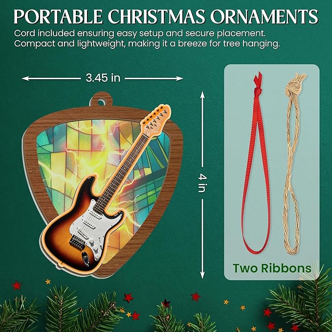 GEEMBI Electric Guitar Ornaments for Christmas Tree - Suncatcher Guitar Christmas Ornaments 2025 for Tree Decorations - Music Teacher Gifts for Men Women Friends, Music Ornament, Stocking Stuffers
