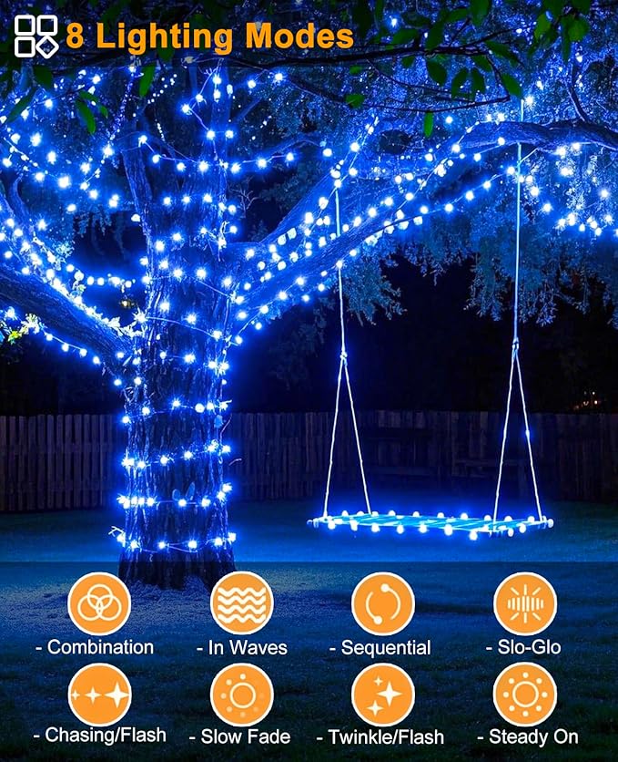 40FT 120 LED Christmas Lights Outdoor, Blue Christmas String Lights with 8 Modes & Waterproof, Connectable Plug in Christmas Tree Lights for Indoor Bedroom Home Holiday Decorations