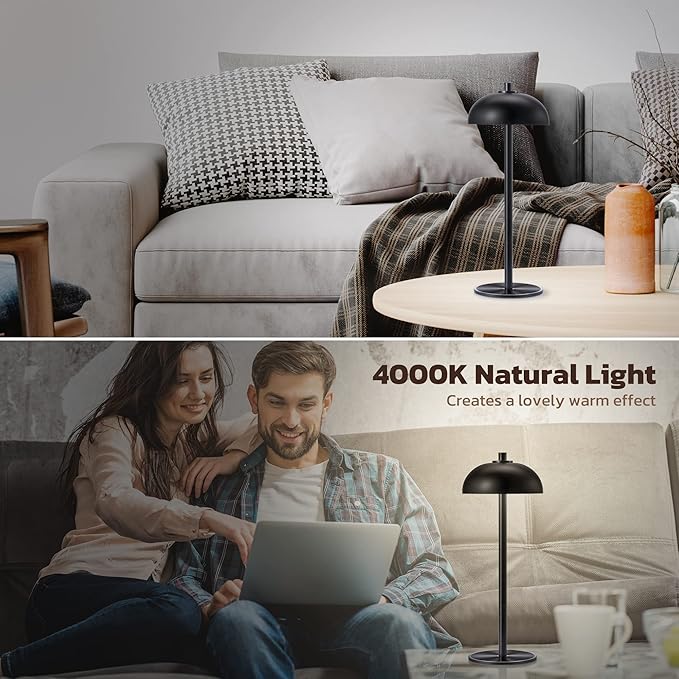 Rechargeable Cordless Table Lamp 2 Pack - 5000mAh Battery Powered Lamp, 3 Color Stepless Dimming LED Table Light with Memory Function for Indoor, Outdoor, Dinner, Home, Restaurant.(Black)
