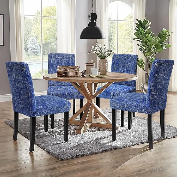 Sufdari Dining Chair Covers,Kitchen Chair Cover,Parsons Chair Slipcover,Spandex Chair Protectors for Dining Room Stretch Chairs Cover Set of 4 -Linen Blue