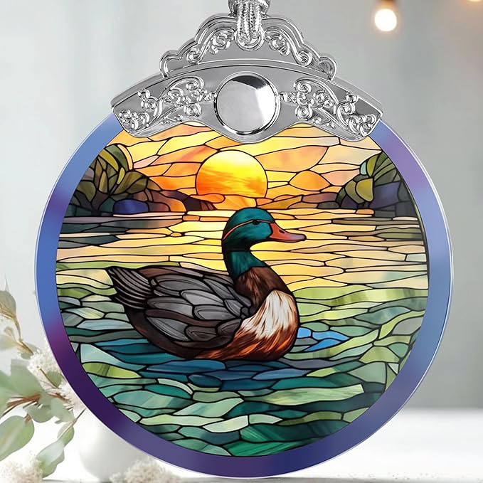 Stained Glass Christmas Ornament, Jocidea Duck Christmas Decorations, Christmas Tree Ornament, Duck Lovers Gifts, Holiday Decor and Xmas Gifts Ideas