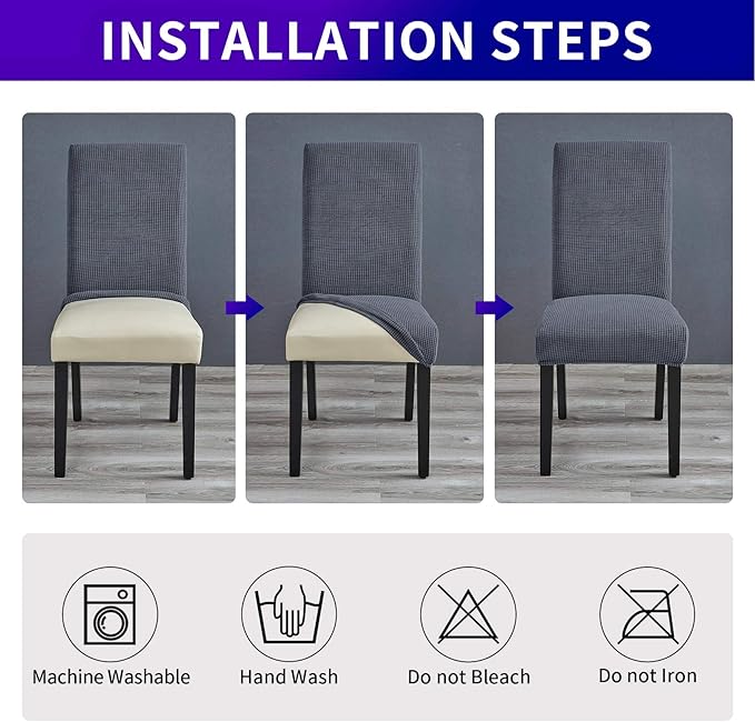 Howhic Stretch Chair Covers for Dining Room Set of 8, Removable Washable Dining Room Chair Covers, Dining Chair Slipcovers Seat Protector, Great Decor for Home and Banquet (Gray, 8 Pack)