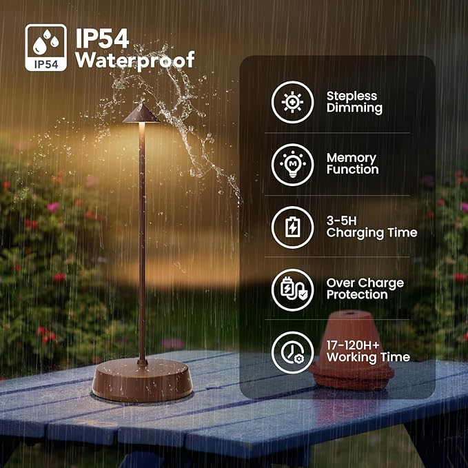 Small Cordless LED Table Lamp Rechargeable Battery Operated 6000mAh Touch Dimmable Lamp IP54 Waterproof Portable Wireless Table Light for Home Restaurant Bar Indoor/Outdoor（Brown-2PC）