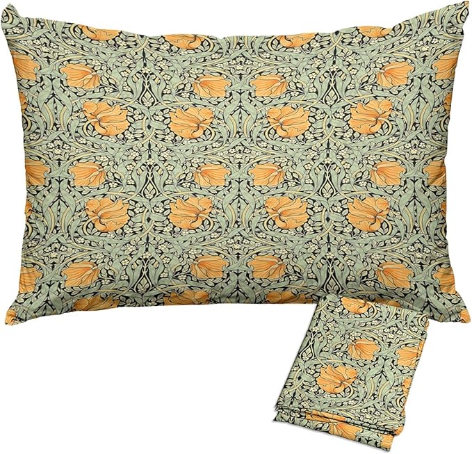William Morris Pillow Protectors with Zipper Standard Size Orange Floral Botanical Print Pillow Covers Set of 2 Vintage Flower Antique Pillow Cases Mid Century Modern Bed Pillow Covers 20"x30"