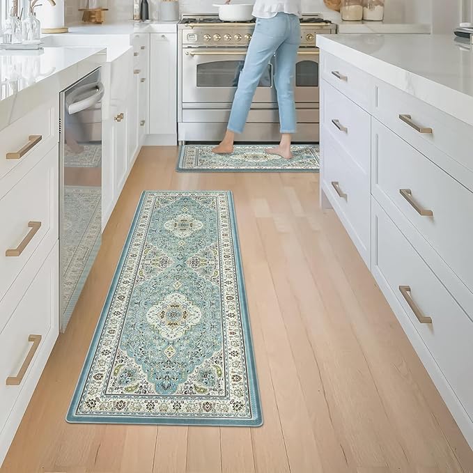 Collive Boho Anti Fatigue Kitchen Mats Sets 2 Piece Non Skid Kitchen Mats for Floor Cushioned Kitchen Rugs and Mats Waterproof Ergonomic Comfort Standing Mat Runner for Kitchen,Home,Office,Laundry