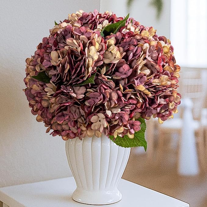 10PCS Fake Hydrangea Artificial Flowers Hydrangea Bouquet for Home Wedding Bridal Bouquet Office Party Table Centerpiece DIY Floral Decor (Autumn Pink)